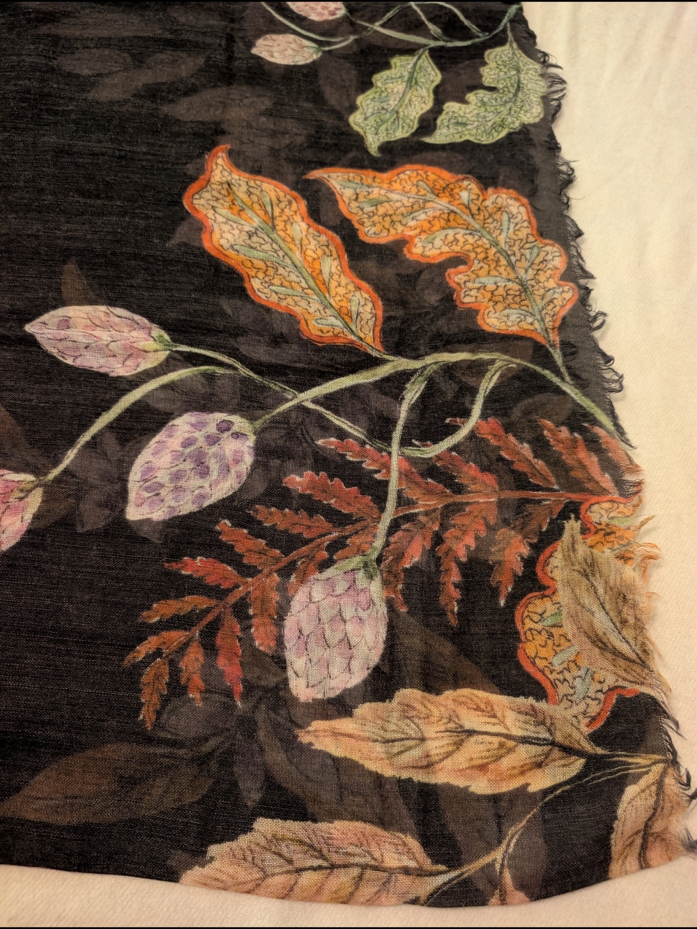 Echo Wool Blend Floral Black Lightweight Scarf with Fringe OS - Picture 7 of 10
